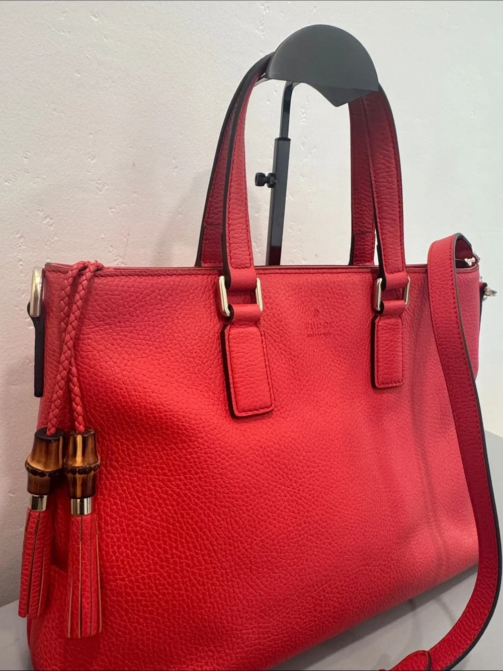 Gucci Bamboo pebbled leather dome with Shoulder Strap